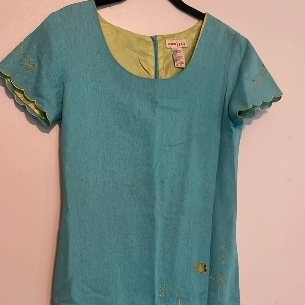 Vintage Studio Ease Petites Linen Blend Sheath Dress SZ 8P Office CottageCore